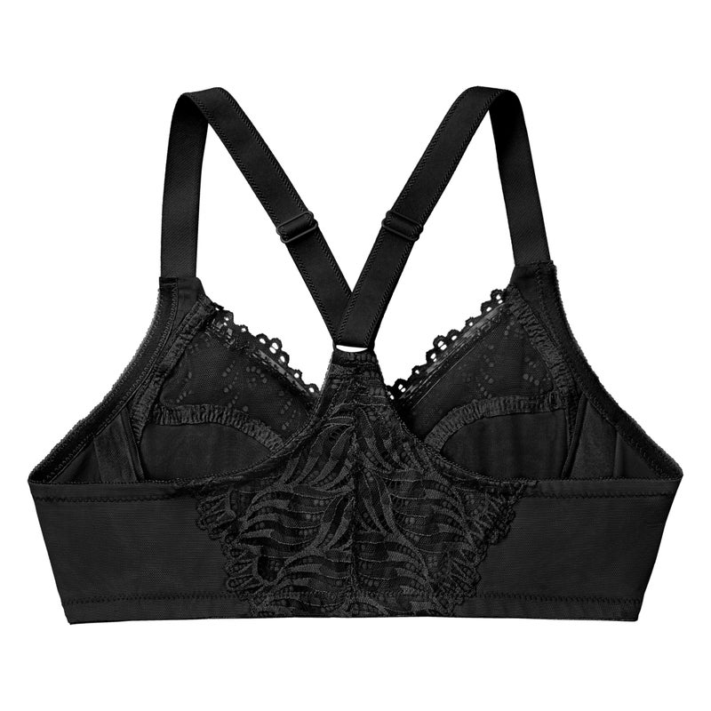 Glamorise Full Figure Plus Size Front-Closure T-Back Wonderwire Bra Underwire #1246 Black - Image 4
